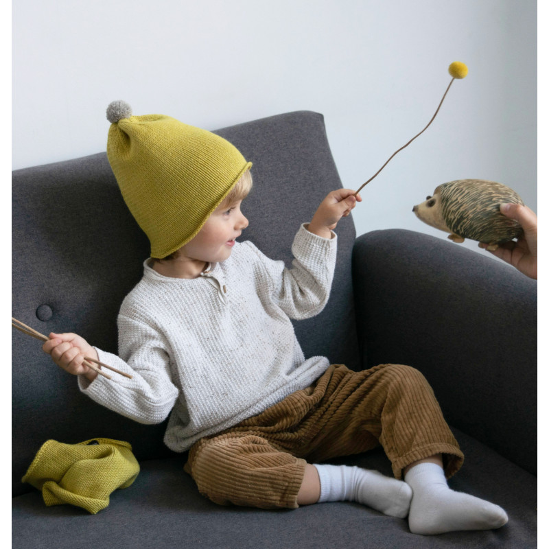 Вязаный зимний комплект: шапка с отворотом и снуд из норковой пряжи